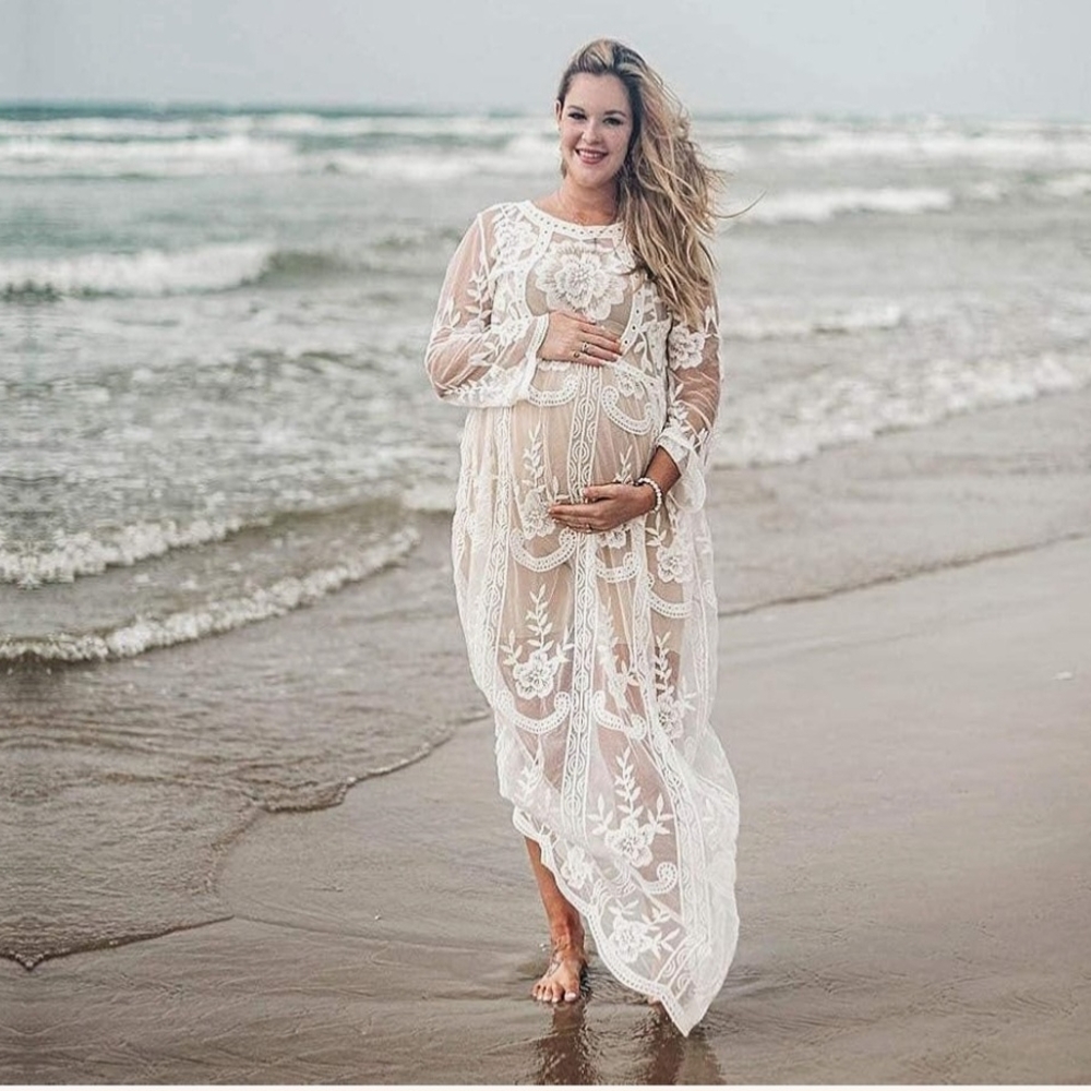 White Lace Maternity Pictures Dress